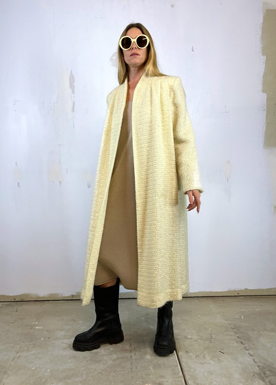 1970's Off White Mohair / Wool Blend Long Coat wi… - image 6