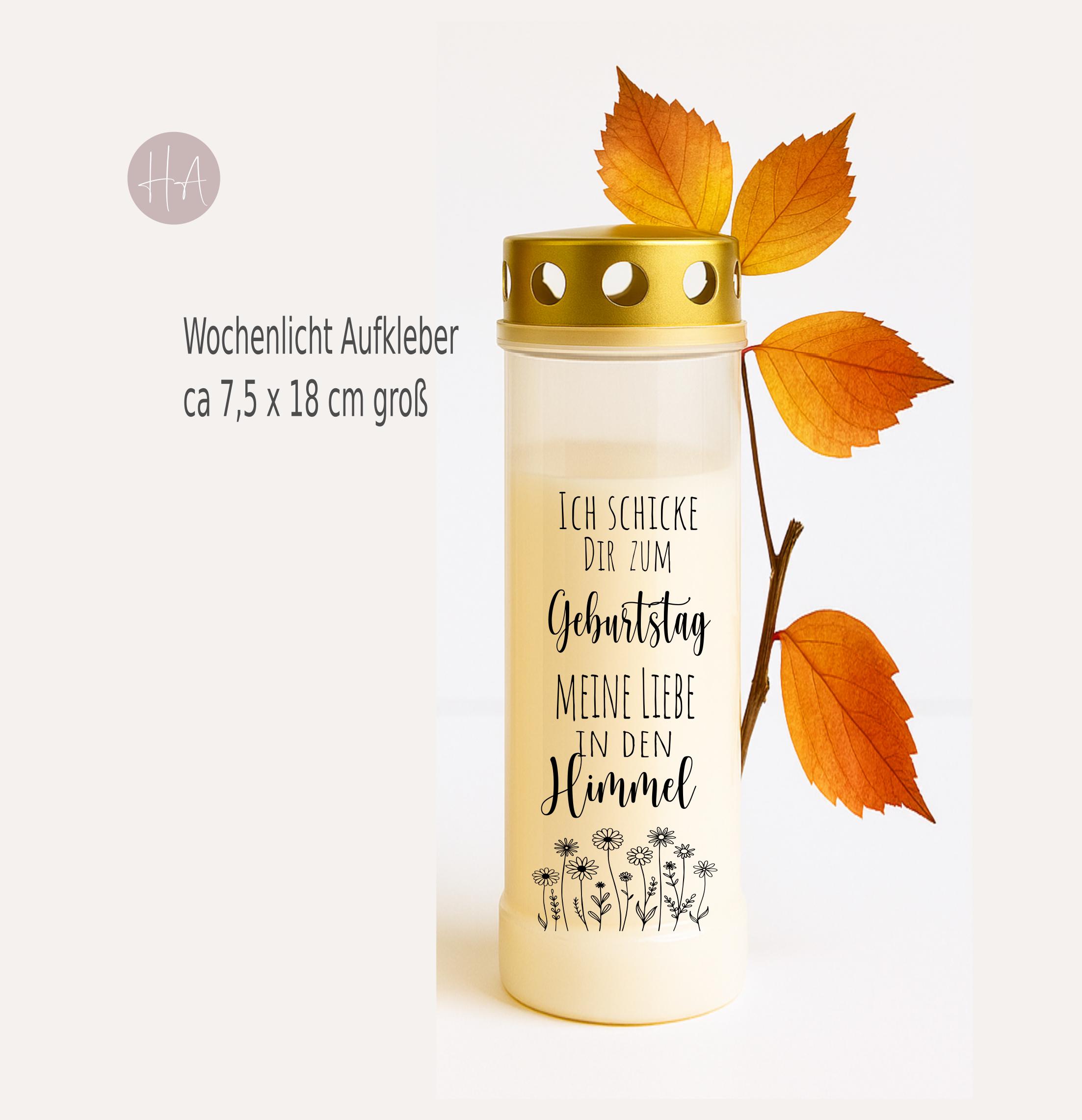 5 Grabkerzen-Aufkleber „Happy Birthday In Heaven“ – Wetterfest & Einfach Aufklebbar