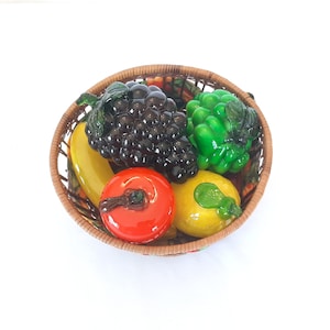 Glass Fruits Murano-Style Blown/Molded with Applied Stems and Leaves Various Fruits