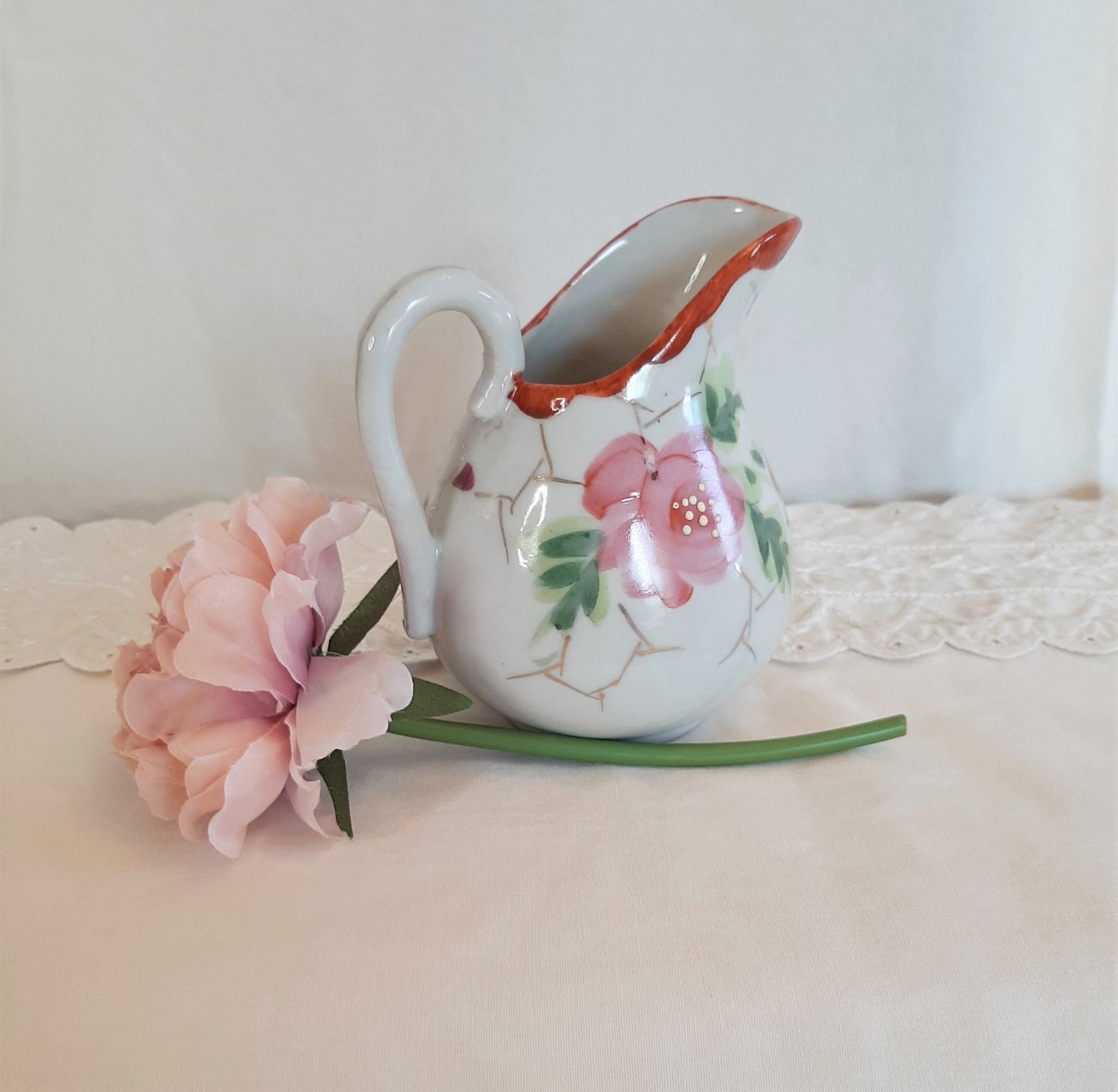 Vintage Porcelain Creamer Japan Kutani Style Etsy