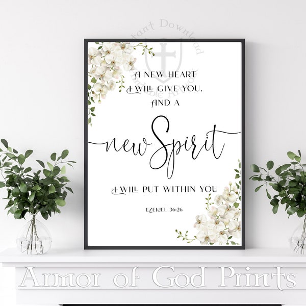 Pentecost Printable, Holy Spirit Print, Holy Ghost Digital Download, Ezekiel 36, Christian Homeschool Wall Art,Bible verse Journaling Card