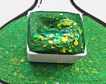 Green pearl watercolor colorshift flakes iridescent watercolor handlettering high quality YEAR of the SNAKE