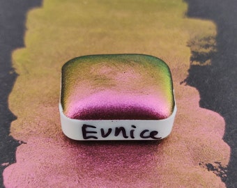 Aquarelle artisanale 1/4 godet rose vert colorshift peinture calligraphie artisanale "Eunice"