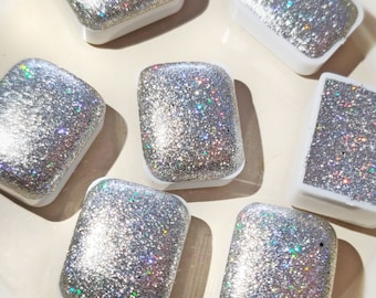 Handmade Watercolor Holographic Glitter 1/4 Pan Holo Silver Chrome Base Handmade Calligraphy Paint HOLO PYXIS