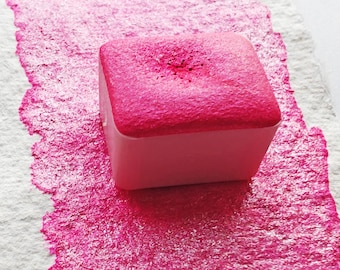Handmade watercolor magenta iridescent pearly handlettering calligraphy STRAWBERRY MARSHMALLOW
