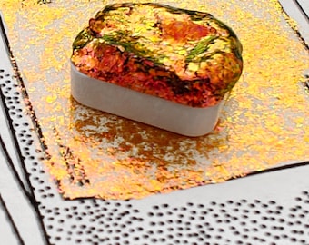 Watercolor handmade 1/4 godet pan yellow orange red colorshift iridescent paint handmade irregular flakes FLAME FLAKES