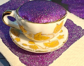 Handmade watercolor HYDRA HOLO purple metallic holographic glitter in 1/2 pan ceramic cup