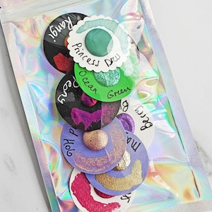 Conjunto de 10 cartões de pontos aquarelas artesanais letras artesanais cores misturadas caligrafia azul roxo verde rosa BOLSA DE PONTOS