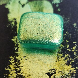 YGGDRASILL 1/4 inch watercolor, gold green, colorshift, calligraphy, handmade, handlettering.