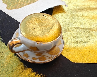Handmade watercolor BUBBLES gold gilded in a 1/2-pan ceramic cup