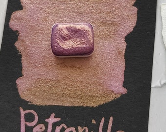 Aquarelle artisanale 1/4 godet violet or peinture duocolor lettrage de haute qualité calligraphie faite à la main PETRONILLA