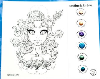 Ondine the Sirene – Watercolor Card with Six Drops of Color