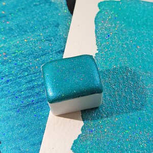 Handmade artisan watercolor green blue teal handlettering calligraphy holographic SHARED ADVENTURE Holo