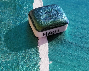 Aquarelle artisanale 1/4 godet vert bleu colorshift peinture calligraphie fait main lettrage MAUI