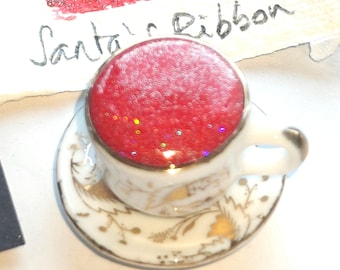 SANTA'S RIBBON handmade watercolor bright red holographic glitter in 1/2 pan ceramic cup