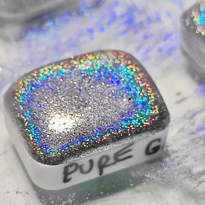 Watercolor craft glitter holographic 1/4 godet pan holo silver rainbow calligraphy handmade PURE HOLO
