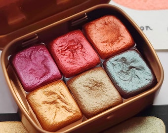 Aquarelles artisanales nuances de couleurs marron rouge caramel faites à la main Set Chocolate Box