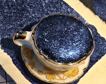 Owl Song Holo Dark Blue Metallic Holographic Glitter Handmade Watercolor in 1/2 Pan Ceramic Cup