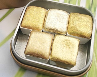 Set of 5 1/2-pan watercolors in golden, metallic, holographic tones "You are Golden Set"