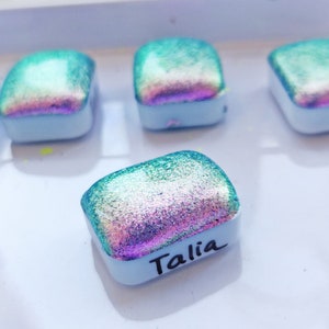 Handmade watercolor 1/4 godet green purple pink colorshift paint calligraphy handmade "Talia"