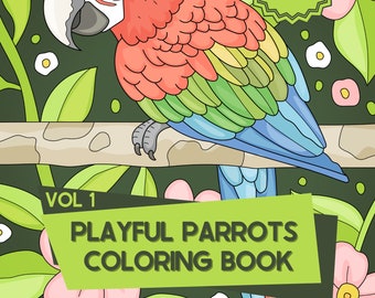 Papagei Malbuch, Tropische Vogel Kunst, 30 Seiten (Digitaler Download)