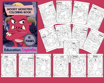 Moody Monster Coloring, Halloween Coloring, Mythical Creature Coloring, Kids Coloring, Adult Coloring, Monster Art, Monster