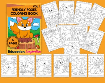 Friendly Fox Coloring, Animal Coloring, Kids Coloring, Nature Coloring, Wildlife Coloring, Fox, Fox Art, Foxes