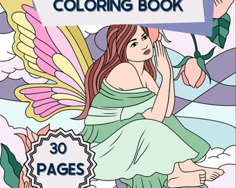 May include: A coloring book cover titled "Fabulous Fairies Coloring Book Vol 2" featuring a seated fairy with large, colorful wings. The cover includes the text "30 Pages" and "Education Inspiration" with a floral background.
