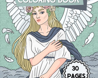 Libro para colorear de ángeles: 30 páginas de arte religioso (descarga digital)