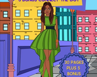 Fashionista Coloring Book: 30 Designs + 5 Connect-the-Dots (Digital Download)