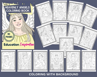 Heavenly Angels Coloring, Angel Coloring, Religious Coloring, Christian Coloring, Spiritual Coloring, Angel Art, Angel Drawing, Angel