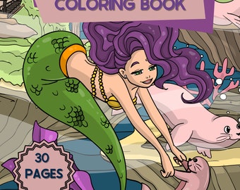 Magnetic Mermaids Coloring Book, Fantasy Art (Digital Download)