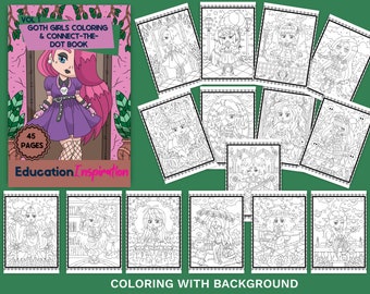 Goth Girls Coloring, Gothic Coloring, Goth Coloring, Girl Coloring, Fashion Coloring, Gothic, Female Coloring, Kawaii Coloring, Chibi