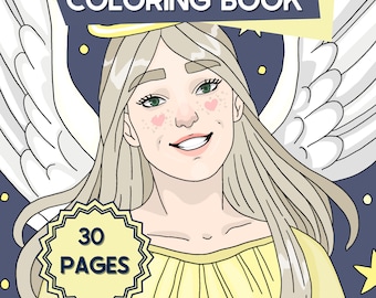 Libro para colorear de ángeles: Arte religioso, cristiano y espiritual (Descarga digital, PDF)