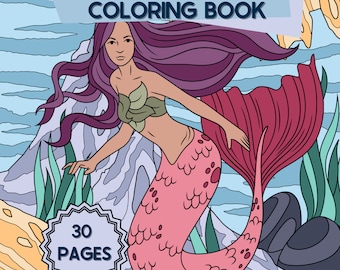 Mermaid Coloring Book, Fantasy Sea Creatures (Digital Download)
