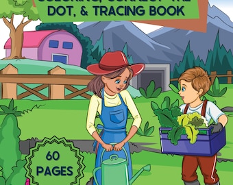 Farm Coloring Book: Connect the Dots & Tracing Activities (Digital Download)