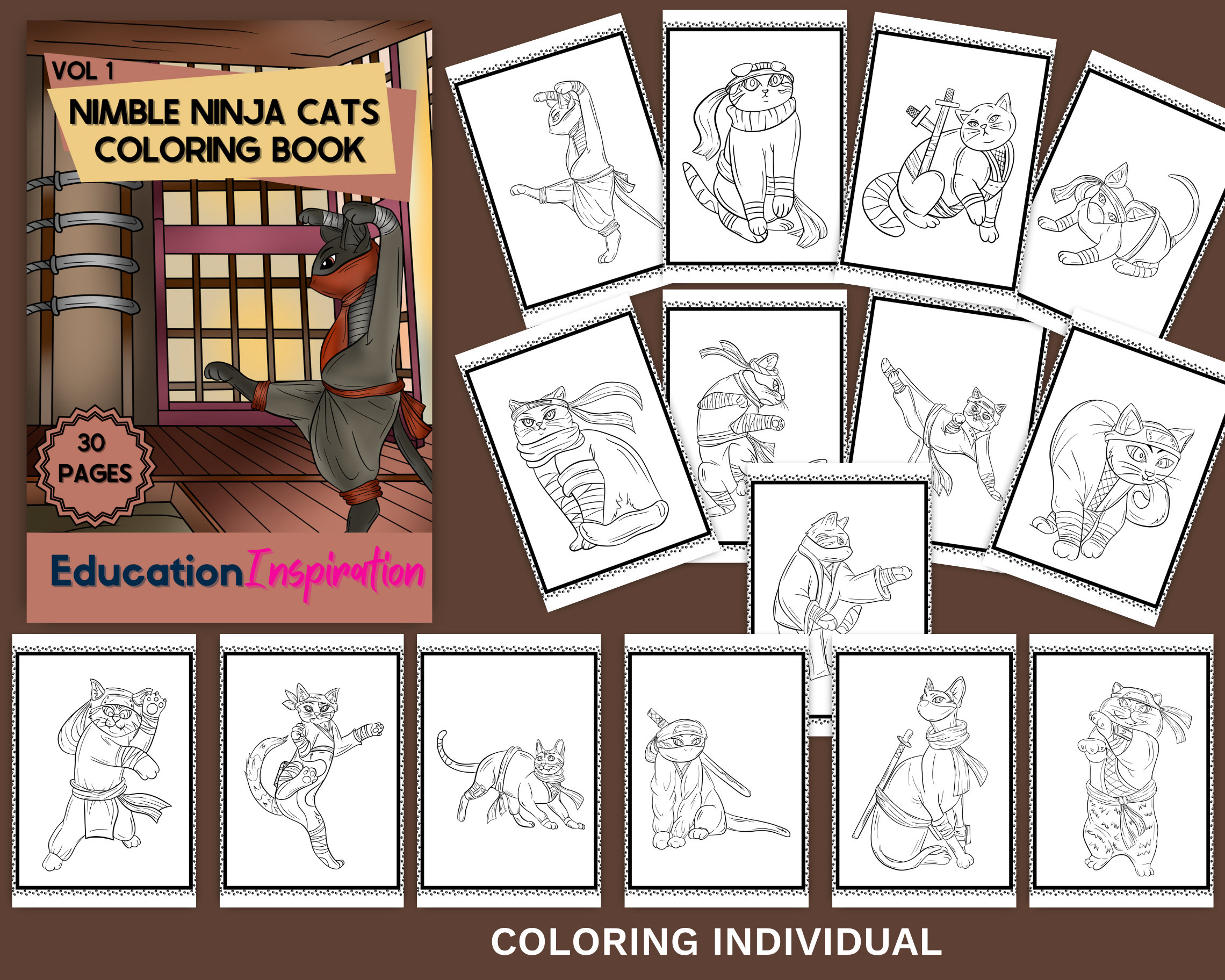 Ninja Cat Coloring, Cat Coloring, Pet Coloring, Animal Coloring, Ninja