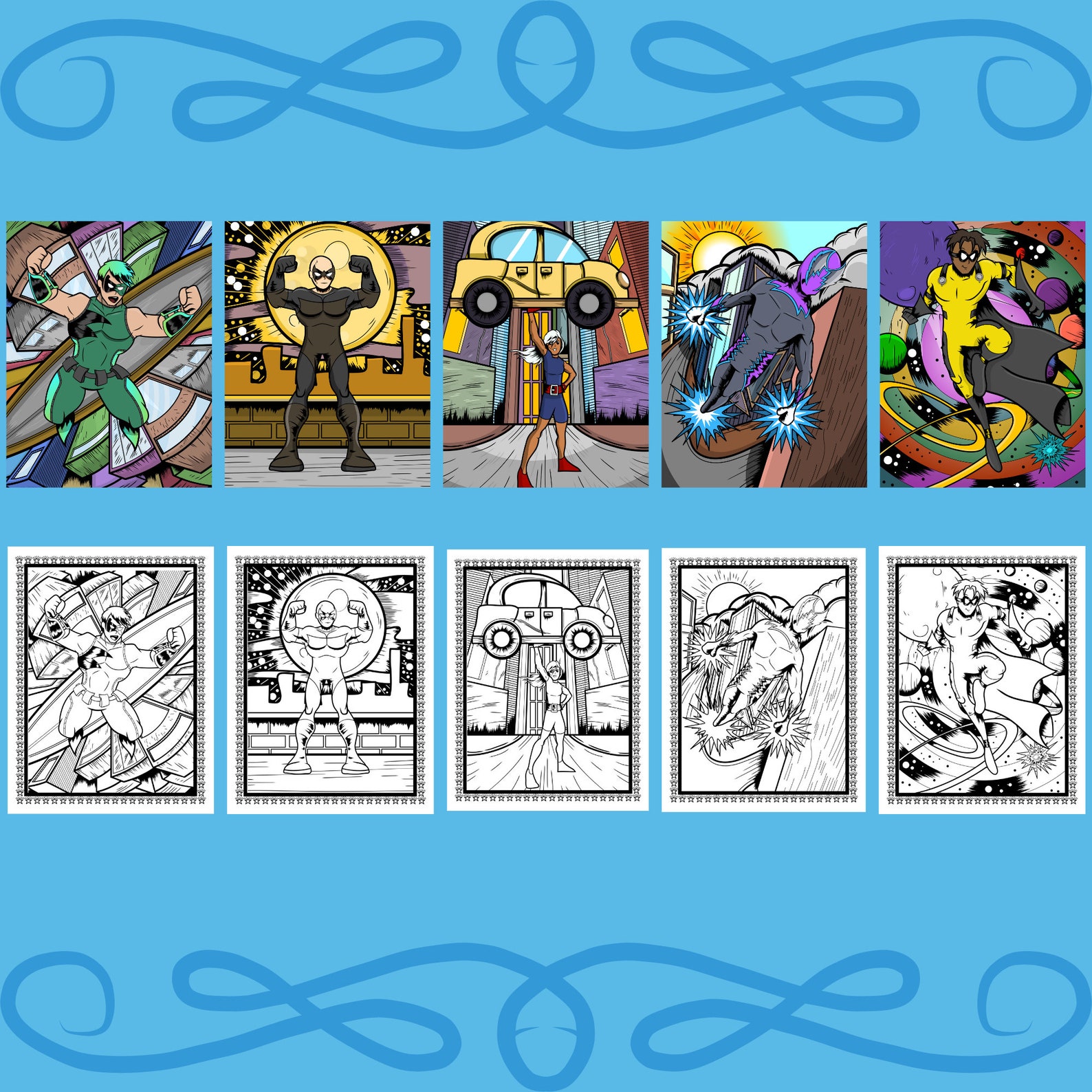 Superheroes Coloring Superhero Coloring Comic Coloring Kids Etsy