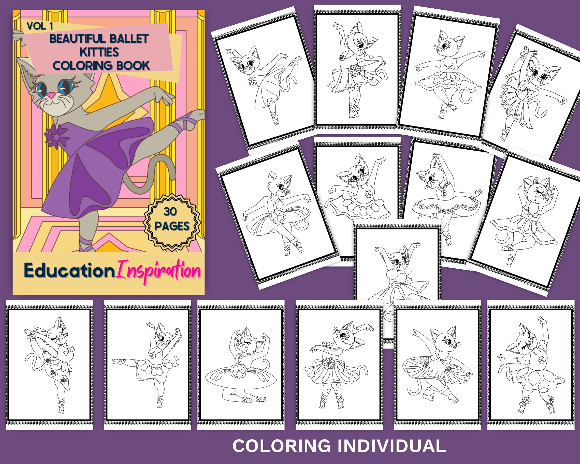 Ballet Cat Coloring Ballet Coloring Ballerina Coloring - Etsy