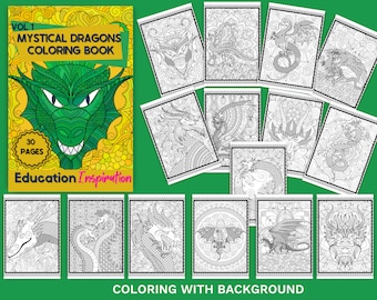 Dragon Coloring, Fantasy Coloring, Mandala Coloring, Adult Coloring, Myth Coloring, Mythical Creature Coloring, Dragon Art, Dragon