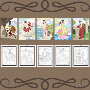 Puede incluir: Cinco p&aacute;ginas para colorear con dioses y diosas griegos. Las p&aacute;ginas est&aacute;n en blanco y negro y presentan ilustraciones de Ares, Zeus, Apolo, Afrodita y Artemisa.
