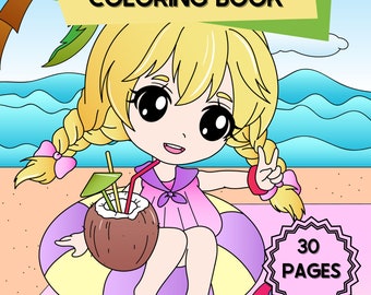 Beach Coloring, Summer Coloring, Cute Coloring, Kawaii Coloring, Girl Coloring, Chibi Coloring, Fashion Coloring, Teen Coloring, Beach