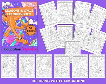 Dragon Coloring, Fantasy Coloring, Space Coloring, Mythical Creatures Coloring, Dragon, Dragon Art, Kids Coloring, Adult Coloring