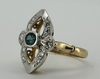 Vintage 14kt Two-Tone Gold Ring with 0.45 ct Sapphire and 0.25 ct Natural Diamonds, Size 8.25 - Includes Custom Gift Box