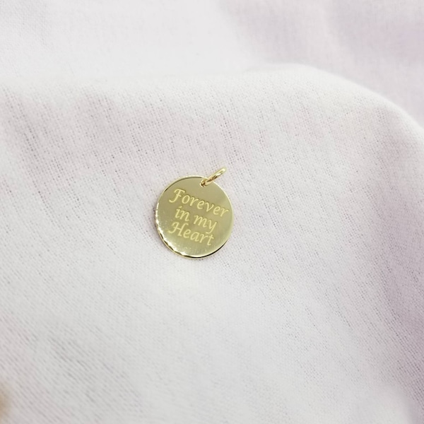 10k Solid Gold Disc Round Engraved Personalised Pendant+Gift+Simple Engravable Circle Tags+ Plate+Custom Jewellery+Valentine's Day