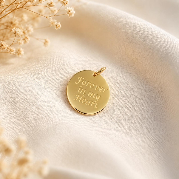 10k Solid Gold Disc Round Engraved Personalised Pendant+Gift+Simple Engravable Circle Tags+ Plate+Custom Jewellery+Valentine's Day