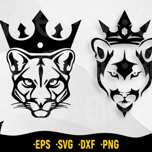 Cougar Head with Crown Svg Cut File for Cricut, Silhouette, Cougar Svg, Cougar Design, Royal Cougar, Cougar Clip Art, Cougar Logo, Cougars