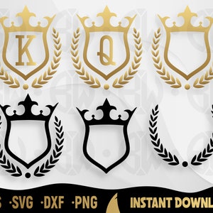 Crown Monogram Frame met Laurel Svg, King Crown Svg, Queen Crown Svg, King en Queen, Cutting file, Royal Frame Silhouette, Royal Frame