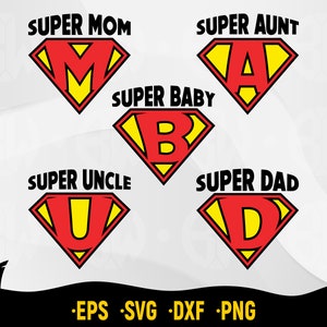 Super Família SVG, Família de Super Heróis, Camisa de Família, Mãe, Pai, Tia, Tio, Bebê, Arquivos de Corte de Super Família para Cricut, Silhueta, Super Logo