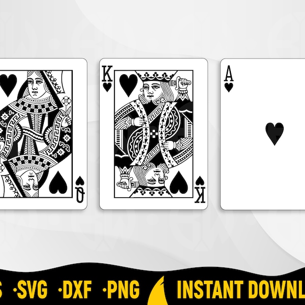 Ace, King and Queen SVG, Cards Cricut, Playing Cards SVG, Cards Vector, Cards Clipart, Cards Cut File, Silhouette | Eps, Svg, Dxf, Pdf, Png